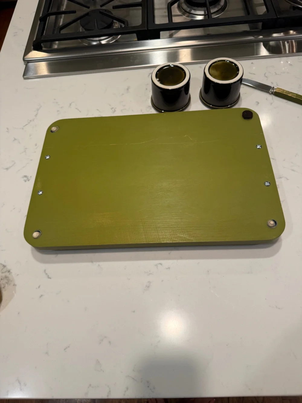 MCM Georges Briard Avocado Green Cocktail Serving Tray Set Tile Cheese Knife